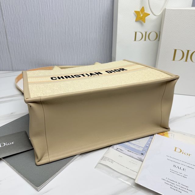 Dior original cotton&calfskin medium book tote bag M1324 beige