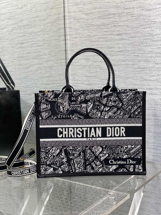 Dior original cotton&calfskin medium book tote bag M1324 black