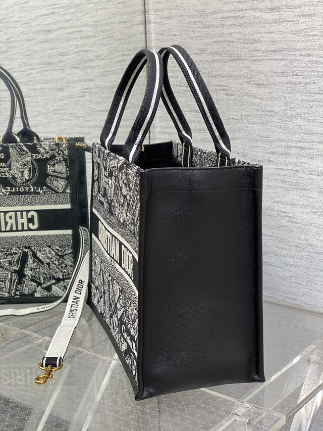 Dior original cotton&calfskin medium book tote bag M1324 black