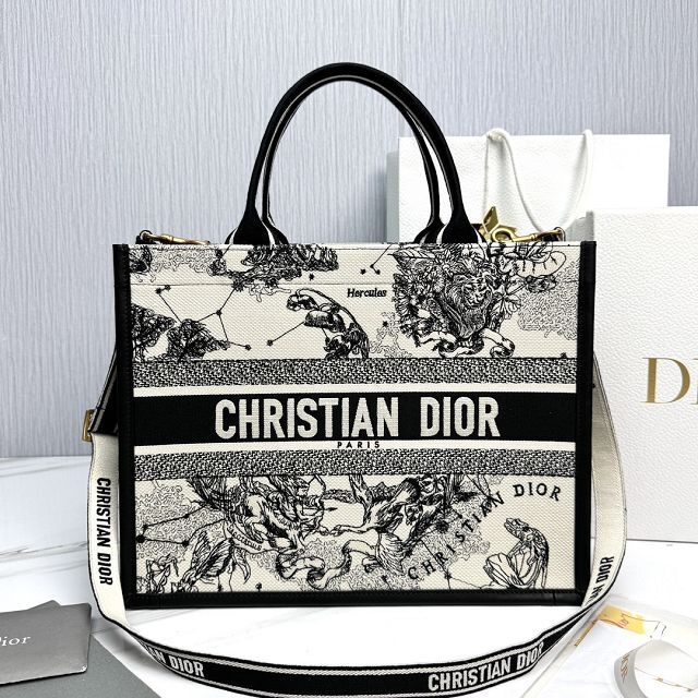 Dior original cotton&calfskin medium book tote bag M1324 black