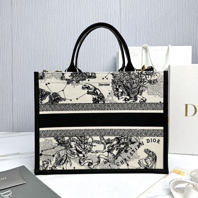 Dior original cotton&calfskin medium book tote bag M1324 black