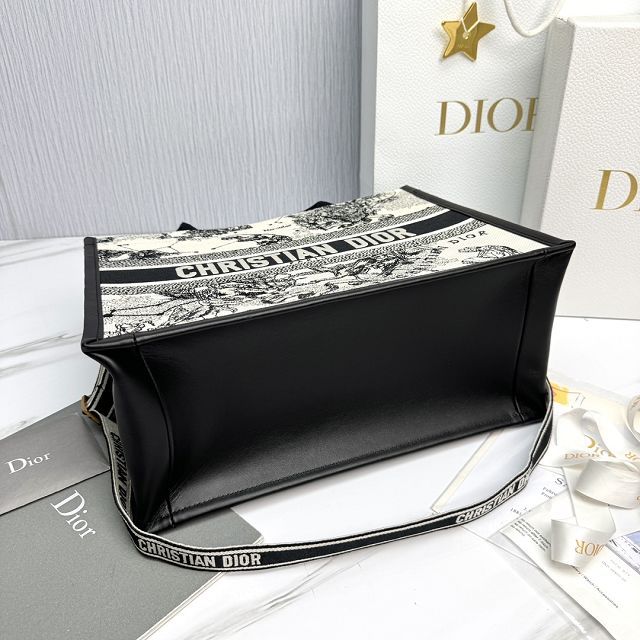 Dior original cotton&calfskin medium book tote bag M1324 black