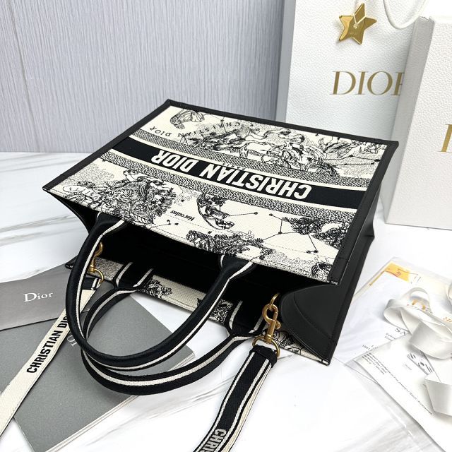 Dior original cotton&calfskin medium book tote bag M1324 black