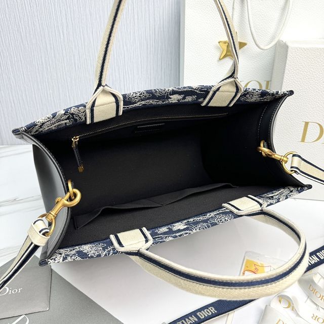 Dior original cotton&calfskin medium book tote bag M1324 black&blue