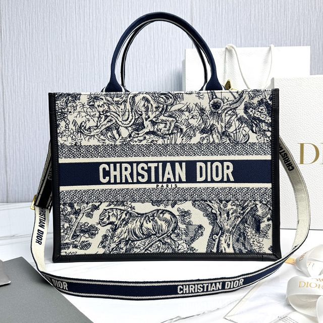 Dior original cotton&calfskin medium book tote bag M1324 blue