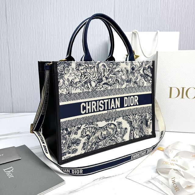 Dior original cotton&calfskin medium book tote bag M1324 blue