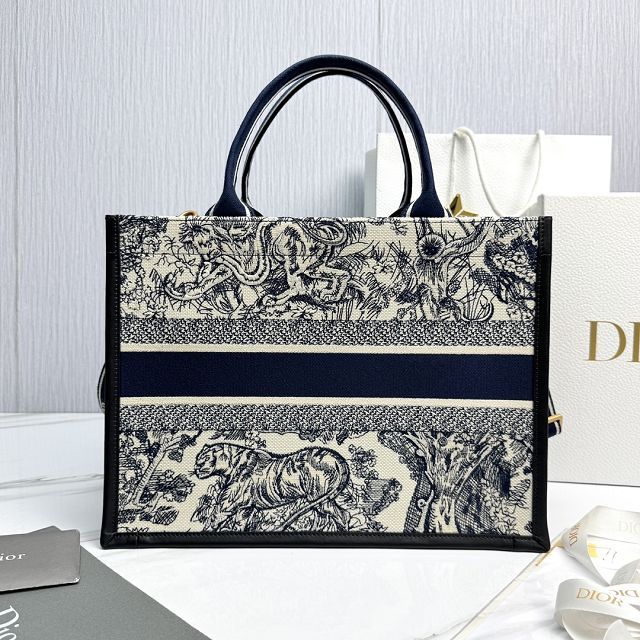 Dior original cotton&calfskin medium book tote bag M1324 blue