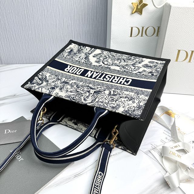 Dior original cotton&calfskin medium book tote bag M1324 blue