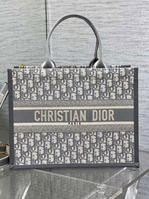 Dior original cotton&calfskin medium book tote bag M1324 grey