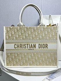 Dior original cotton&calfskin medium book tote bag M1324 white