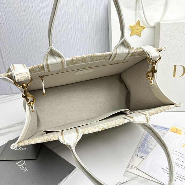 Dior original cotton&calfskin medium book tote bag M1324 white