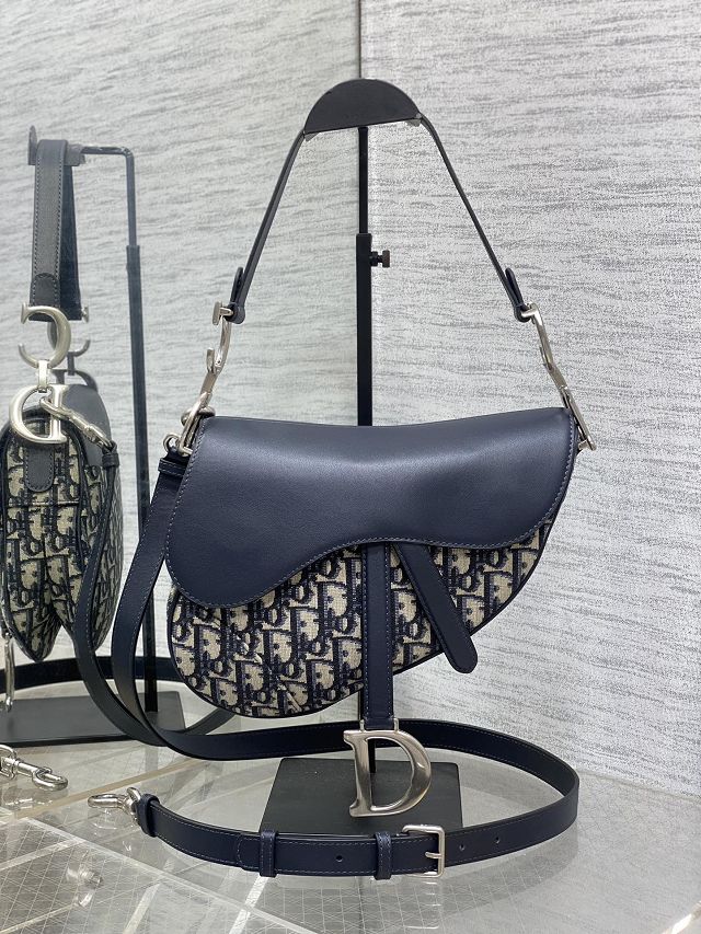 Dior original cotton&calfskin saddle bag M0455 blue