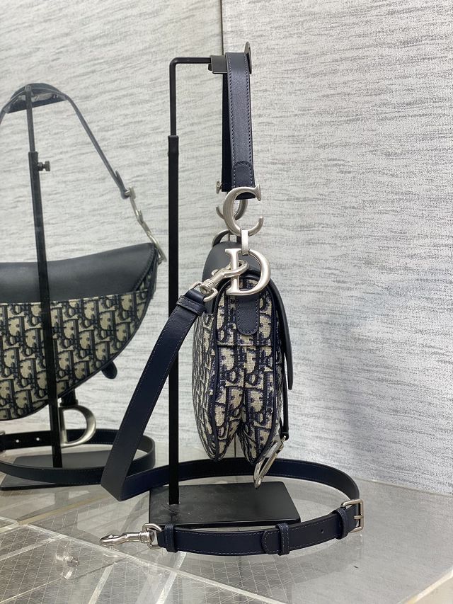 Dior original cotton&calfskin saddle bag M0455 blue