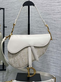 Dior original cotton&calfskin saddle bag M0455 white