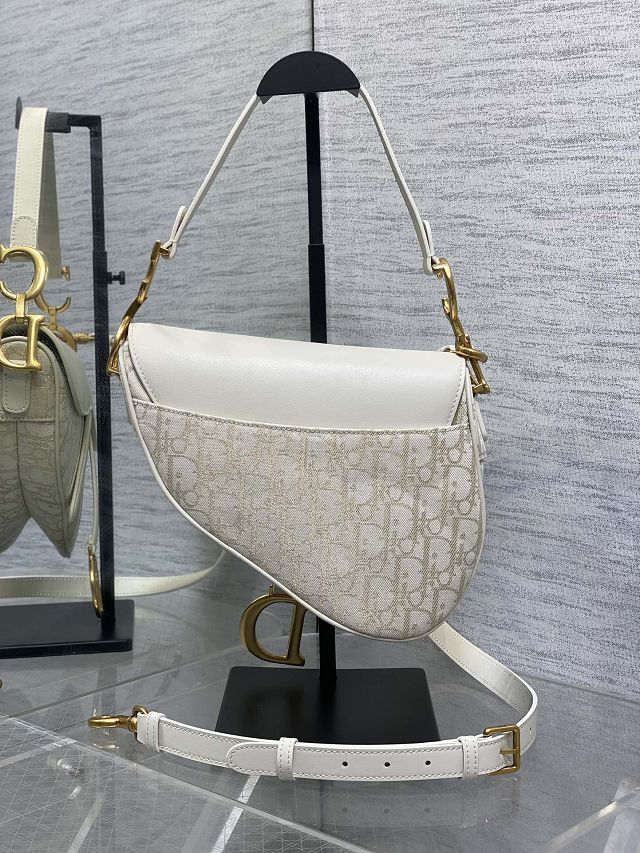 Dior original cotton&calfskin saddle bag M0455 white