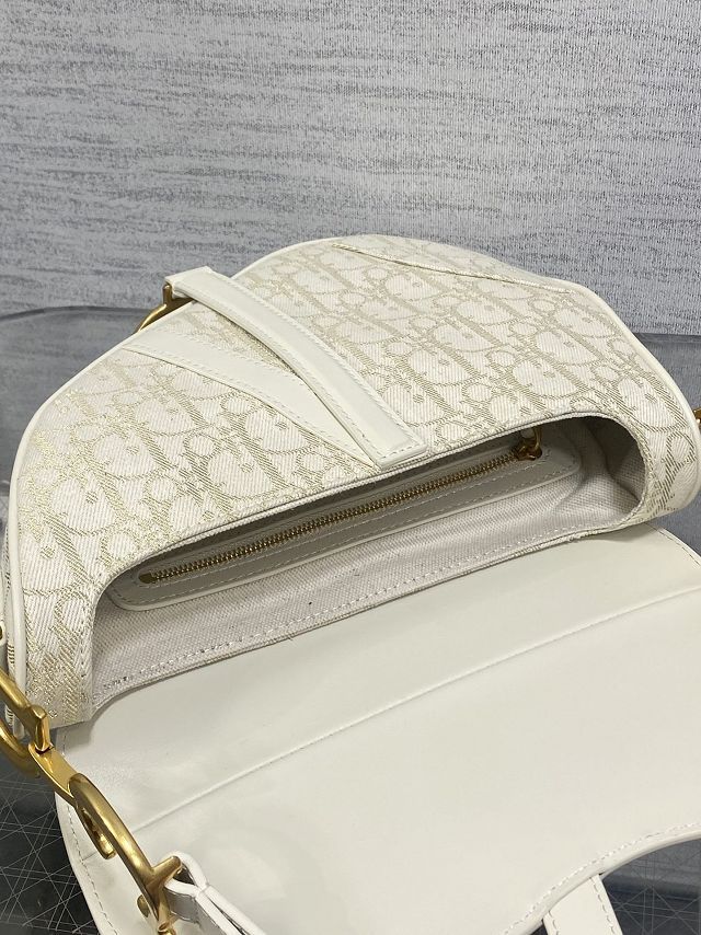 Dior original cotton&calfskin saddle bag M0455 white