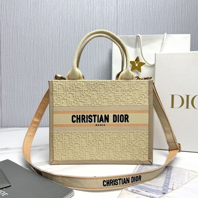 Dior original cotton&calfskin small book tote bag M1325 beige