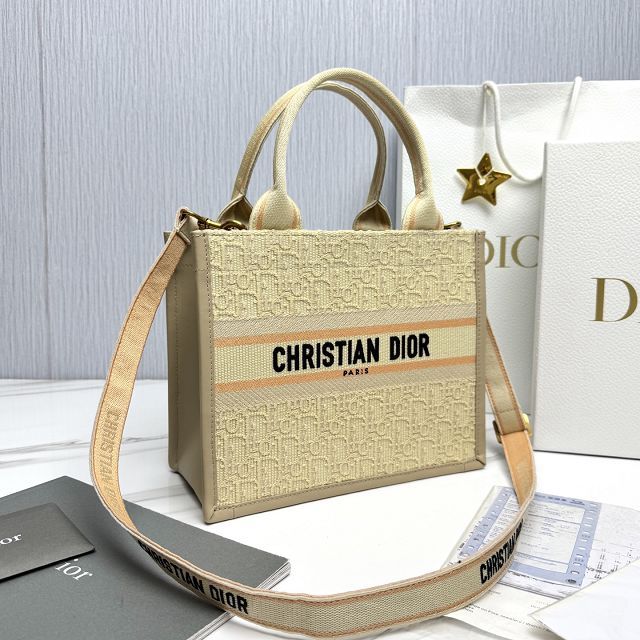 Dior original cotton&calfskin small book tote bag M1325 beige