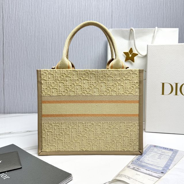 Dior original cotton&calfskin small book tote bag M1325 beige