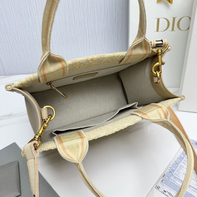 Dior original cotton&calfskin small book tote bag M1325 beige