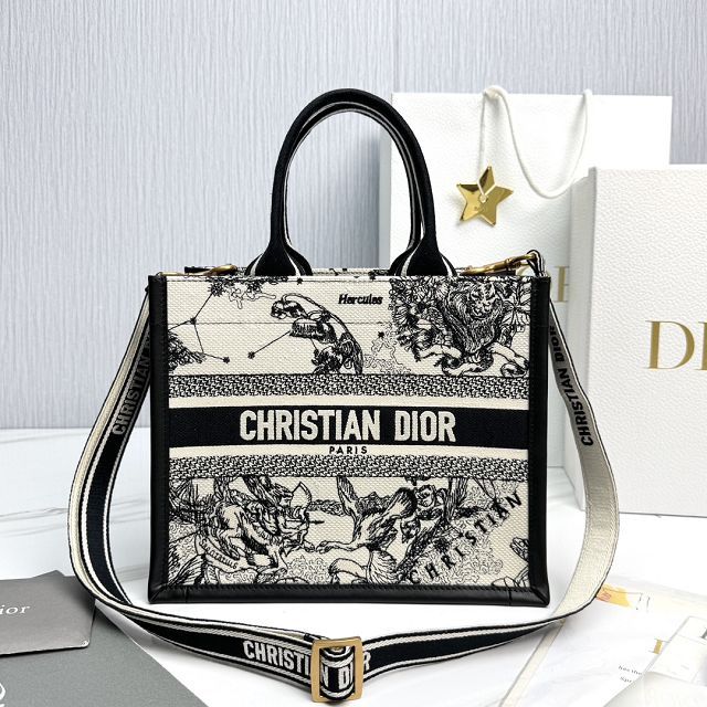 Dior original cotton&calfskin small book tote bag M1325 black