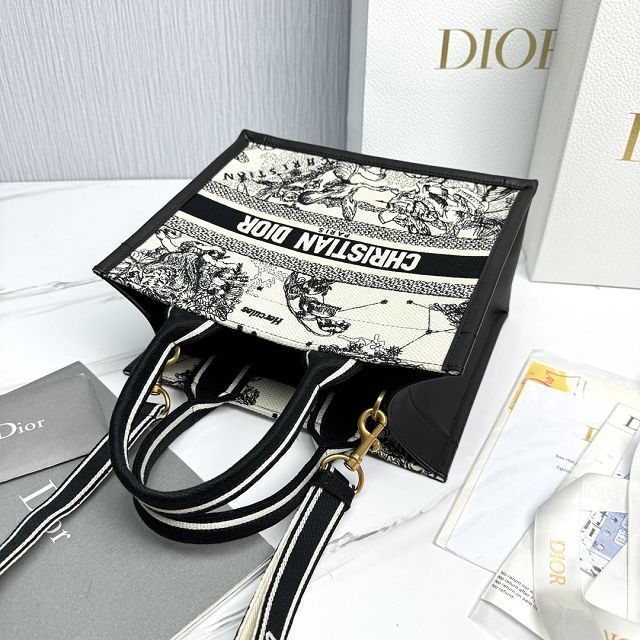 Dior original cotton&calfskin small book tote bag M1325 black