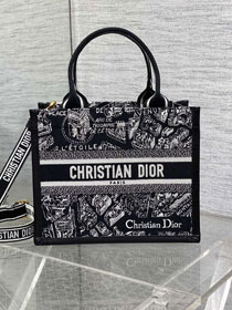 Dior original cotton&calfskin small book tote bag M1325 black