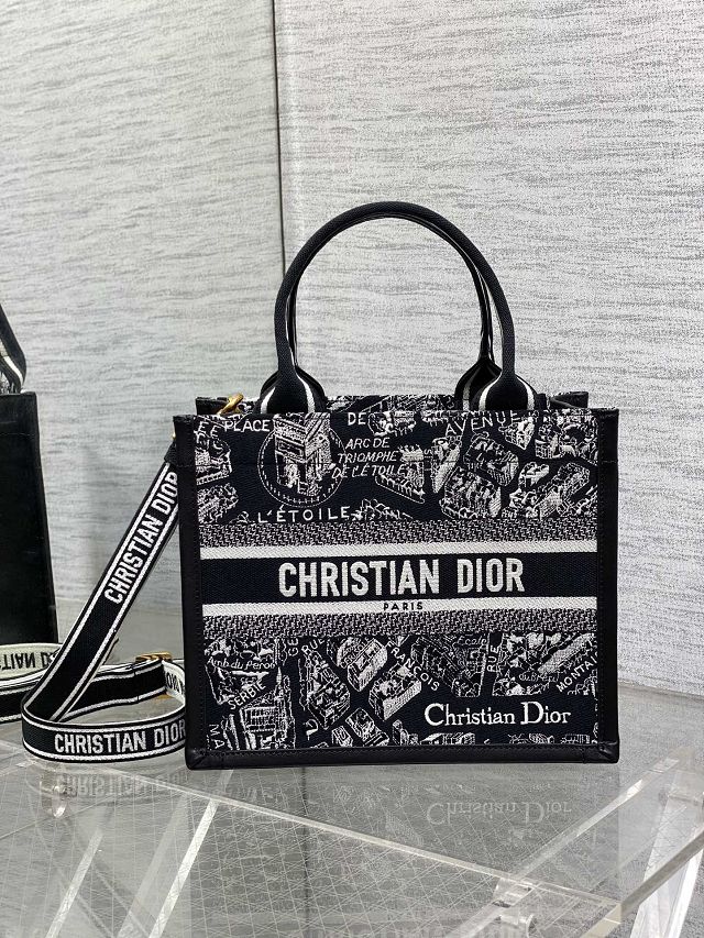 Dior original cotton&calfskin small book tote bag M1325 black