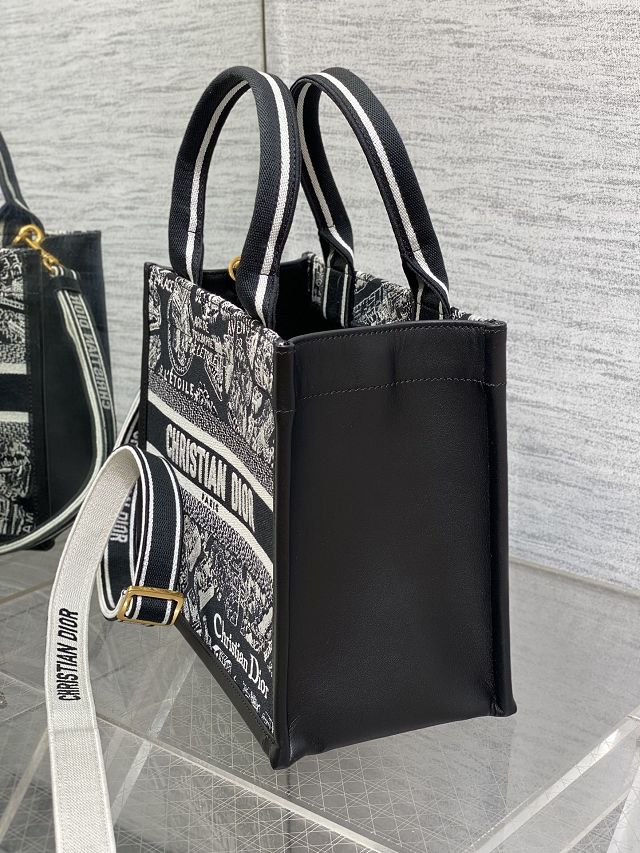 Dior original cotton&calfskin small book tote bag M1325 black