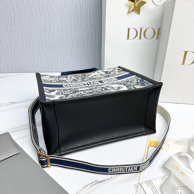 Dior original cotton&calfskin small book tote bag M1325 black&blue