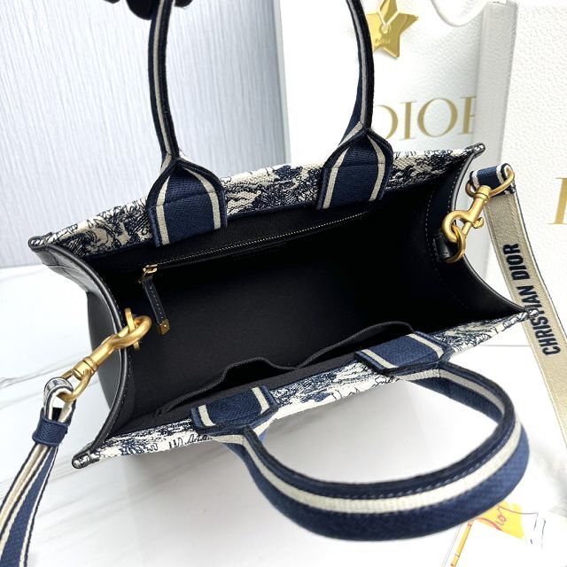 Dior original cotton&calfskin small book tote bag M1325 black&blue