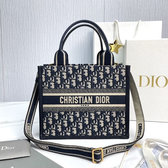 Dior original cotton&calfskin small book tote bag M1325 blue