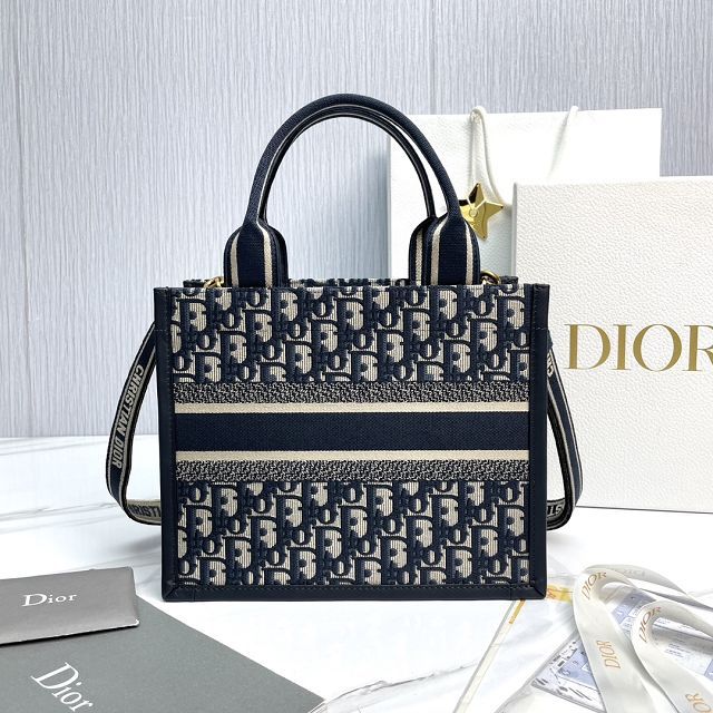 Dior original cotton&calfskin small book tote bag M1325 blue