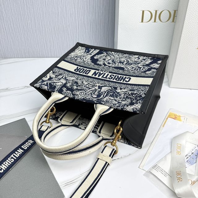 Dior original cotton&calfskin small book tote bag M1325 blue