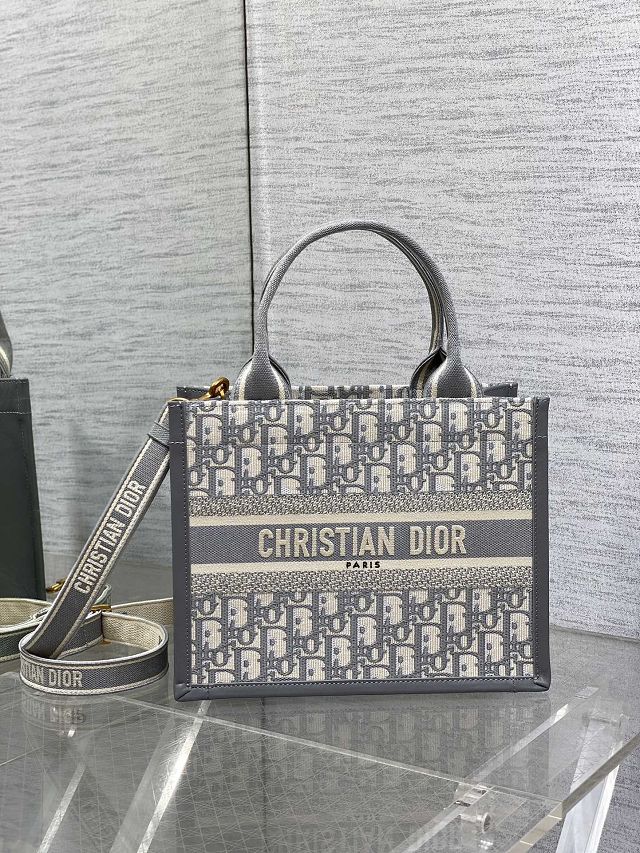 Dior original cotton&calfskin small book tote bag M1325 grey