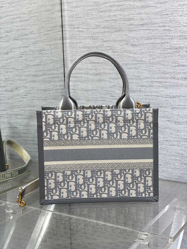 Dior original cotton&calfskin small book tote bag M1325 grey