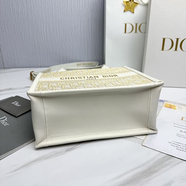 Dior original cotton&calfskin small book tote bag M1325 white