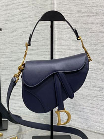 Dior original grained calfskin mini saddle bag M0456 dark blue