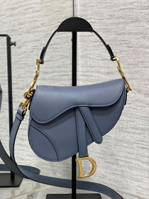 Dior original grained calfskin mini saddle bag M0456 denim blue