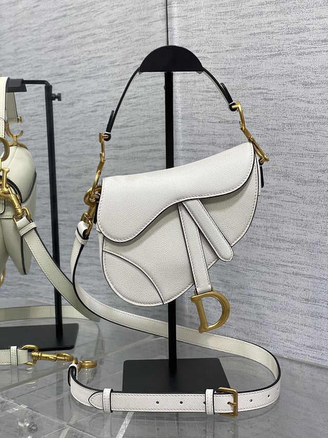 Dior original grained calfskin mini saddle bag M0456 white