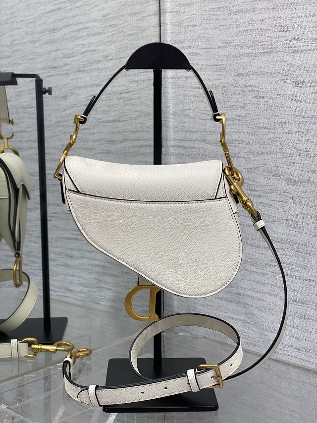 Dior original grained calfskin mini saddle bag M0456 white