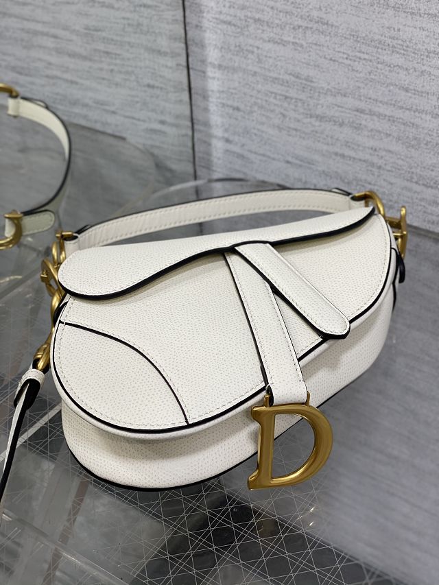 Dior original grained calfskin mini saddle bag M0456 white