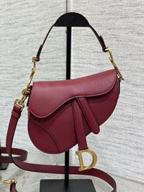 Dior original grained calfskin mini saddle bag M0456 wine