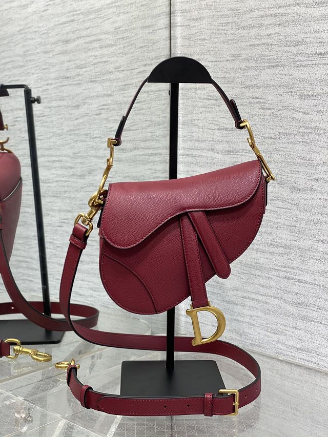 Dior original grained calfskin mini saddle bag M0456 wine