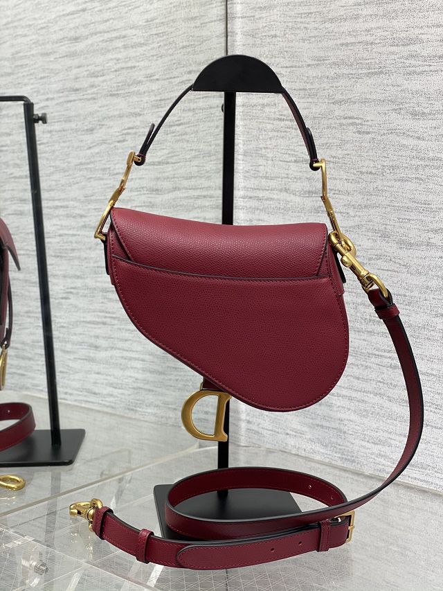 Dior original grained calfskin mini saddle bag M0456 wine