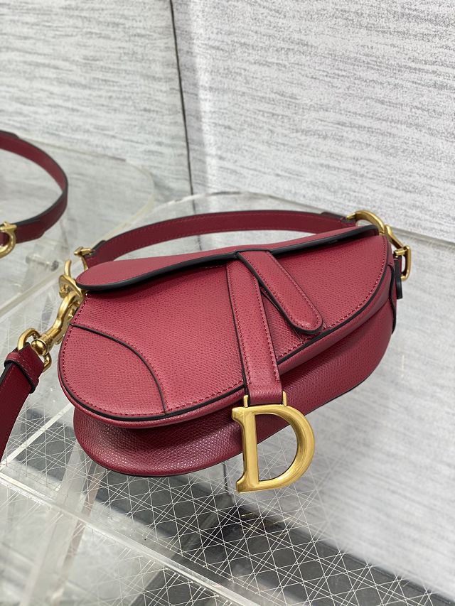 Dior original grained calfskin mini saddle bag M0456 wine