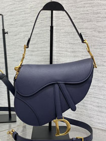 Dior original grained calfskin saddle bag M0455 dark blue