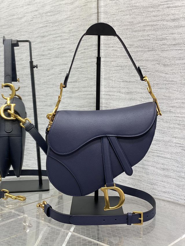 Dior original grained calfskin saddle bag M0455 dark blue