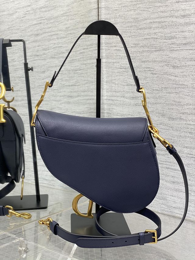 Dior original grained calfskin saddle bag M0455 dark blue