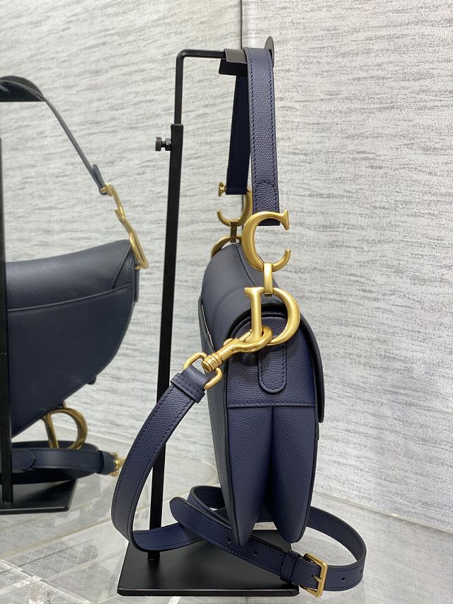 Dior original grained calfskin saddle bag M0455 dark blue